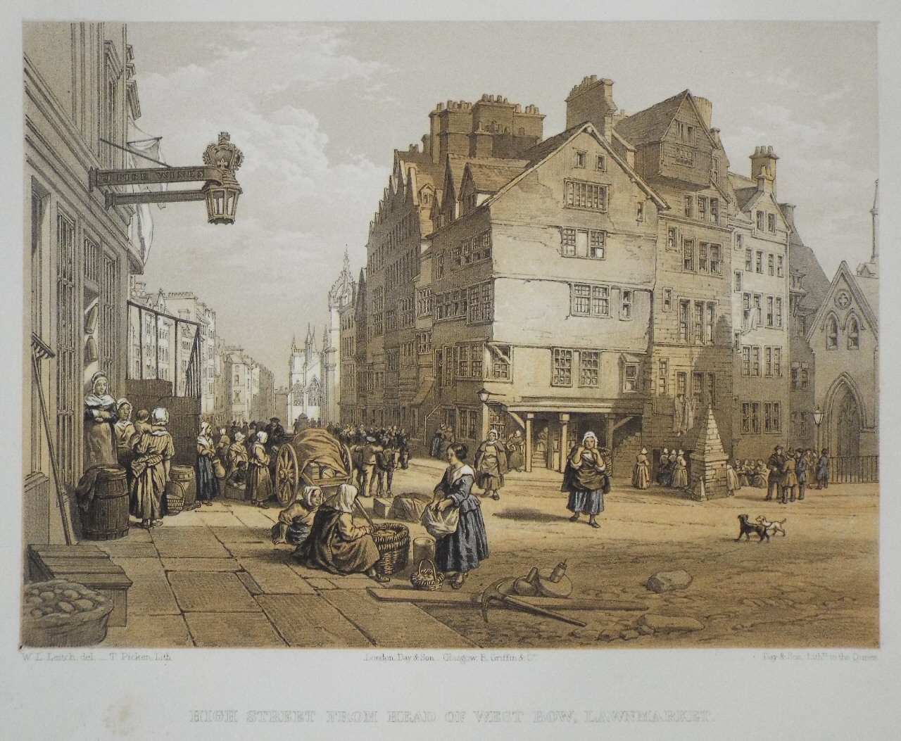 Lithograph - High Street from Head of West Bow, Lawnmarket. - Picken